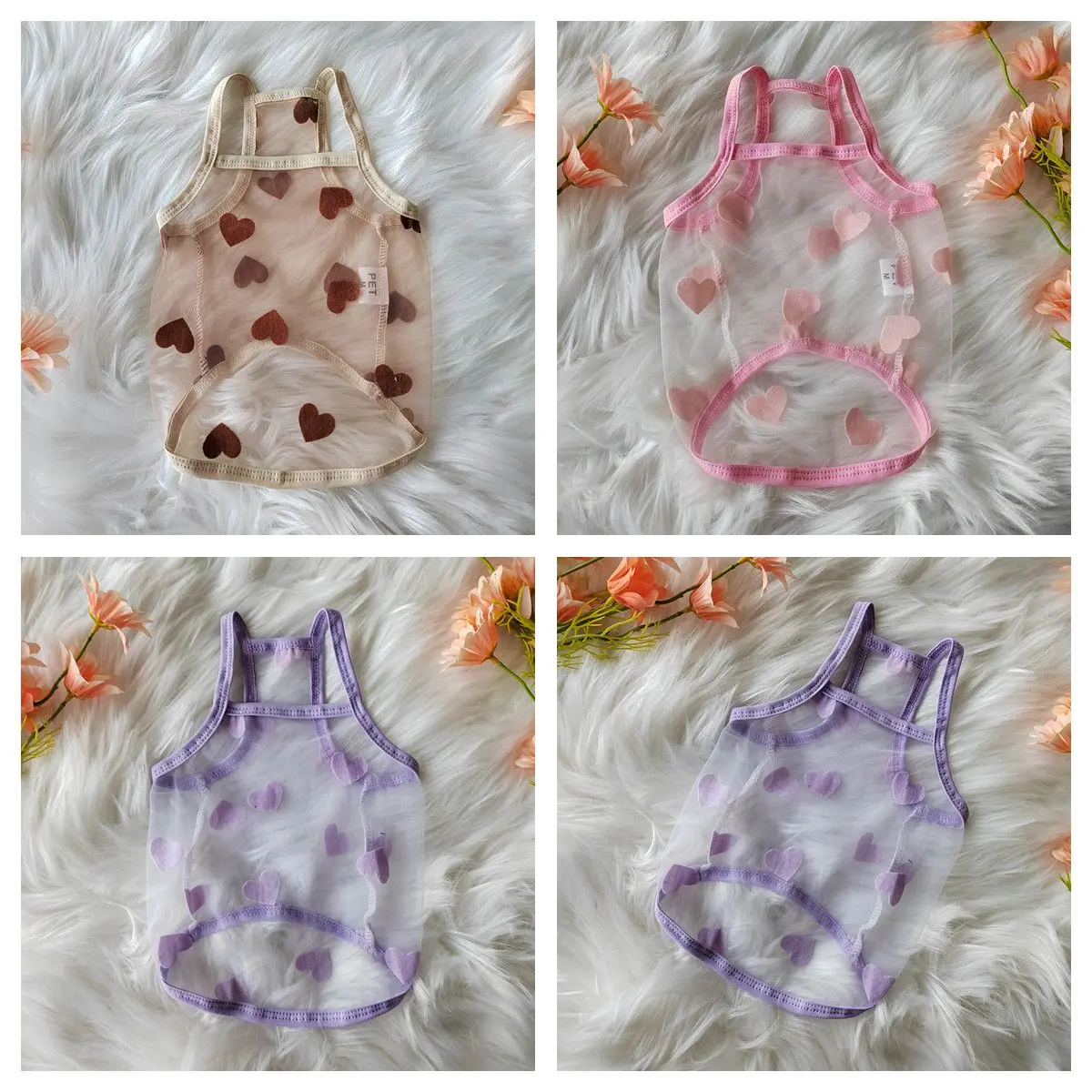 Chaleco fino para mascotas, bonito chaleco con tirantes de malla y Margarita, camisola de amor con cereza para gato, ropa sin mangas con tirantes para perros, chaleco refrescante para perros - imagen 4