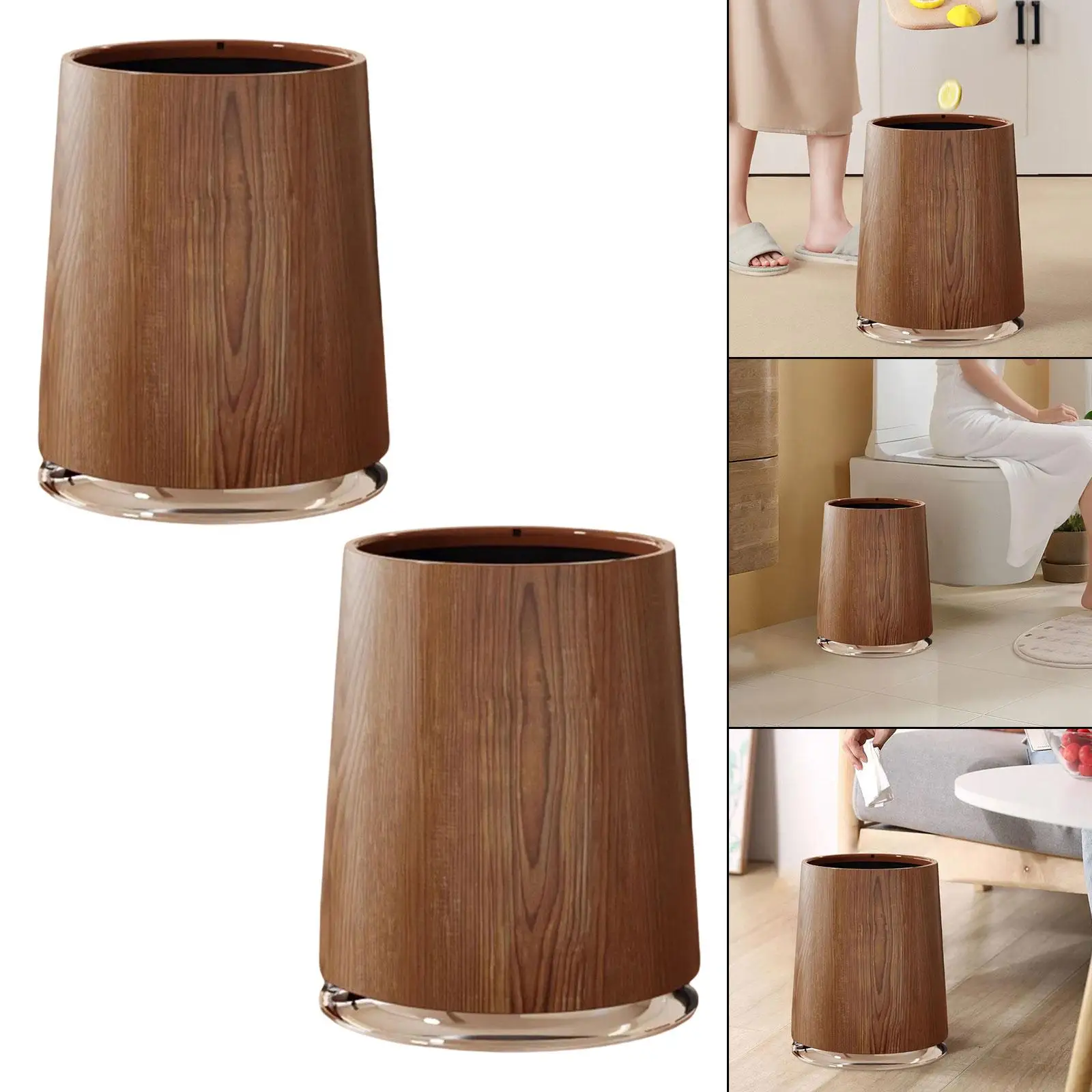 Trash Can Imitation Wood Grain,Round,Decorative,Farmhouse,Open Top,Wastebasket Garbage Can for Office Bedroom Household Home