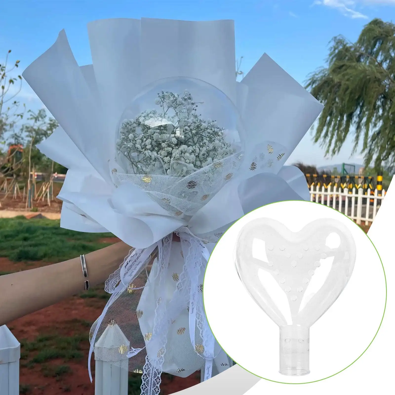 Caja de flores, arreglo de flores, envoltorio de ramo, accesorios para fotos, forma de corazón, bola de adorno transparente profesional para proyectos de bricolaje