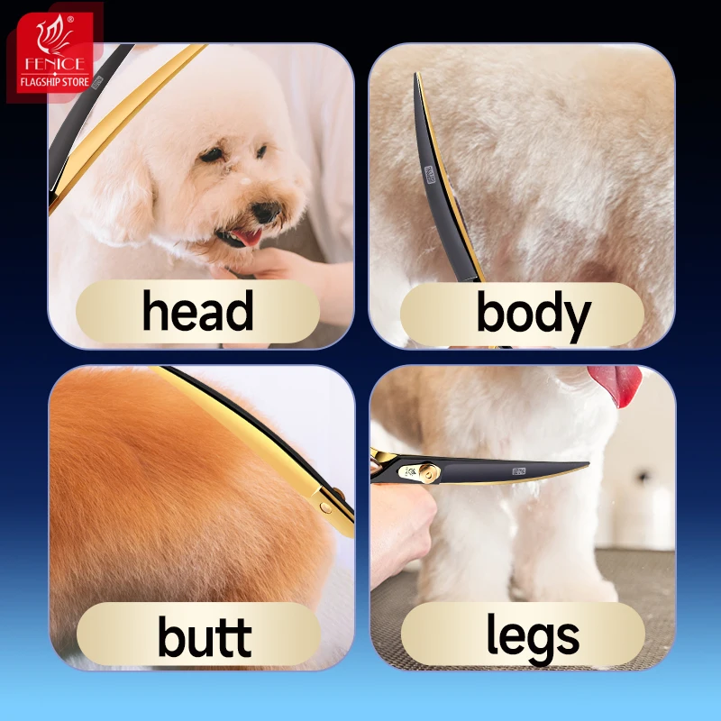 Fenice JP440C tijeras profesionales de peluquería para mascotas de 7/8/ 9 pulgadas mango de 3 orificios tijeras curvas de oro negro tijeras de aseo para perros - imagen 4