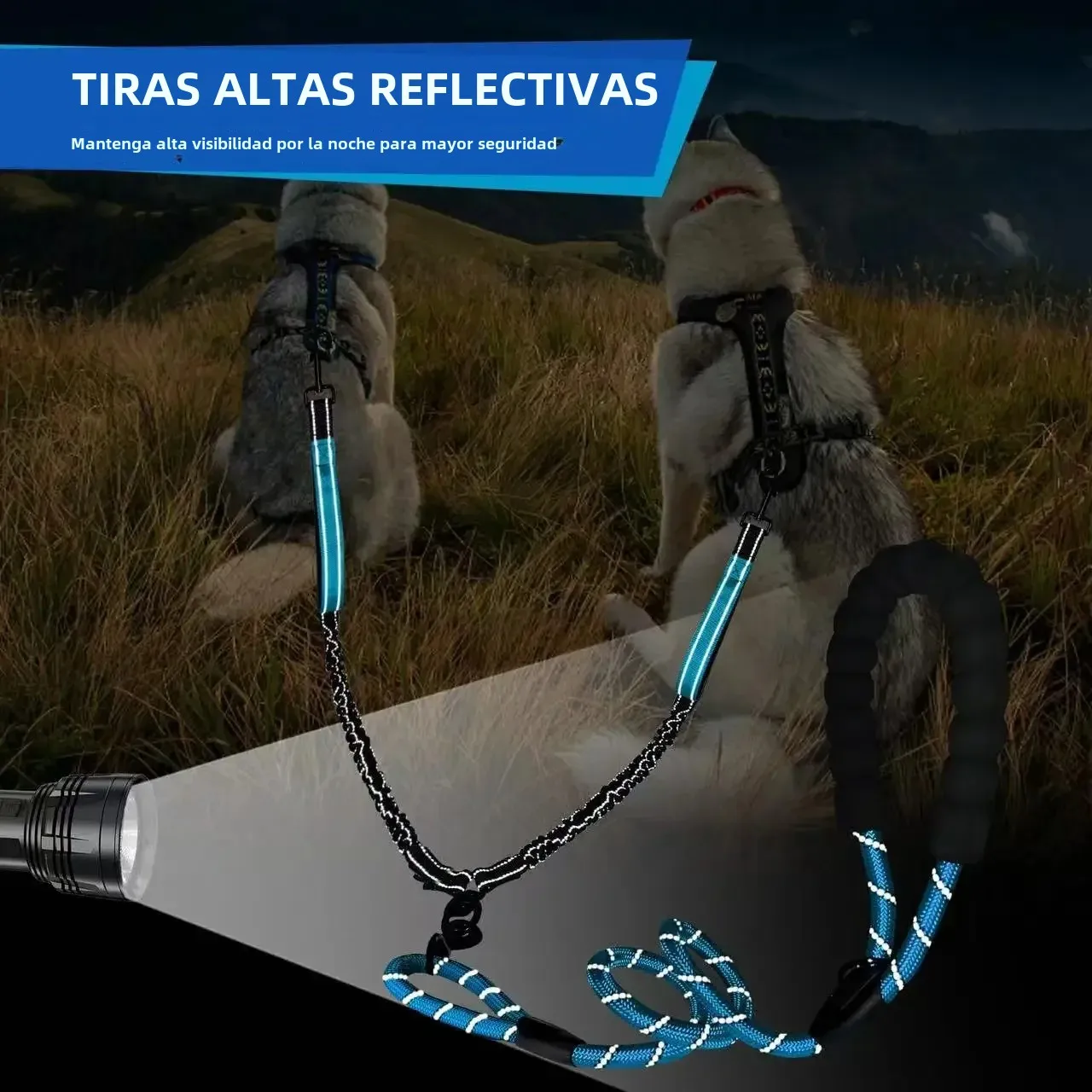 Correa doble reflectante para perros con dos asas extra para el tráfico: correa doble para caminar para perros giratoria 360 sin enredos, cómoda absorción de impactos - imagen 3