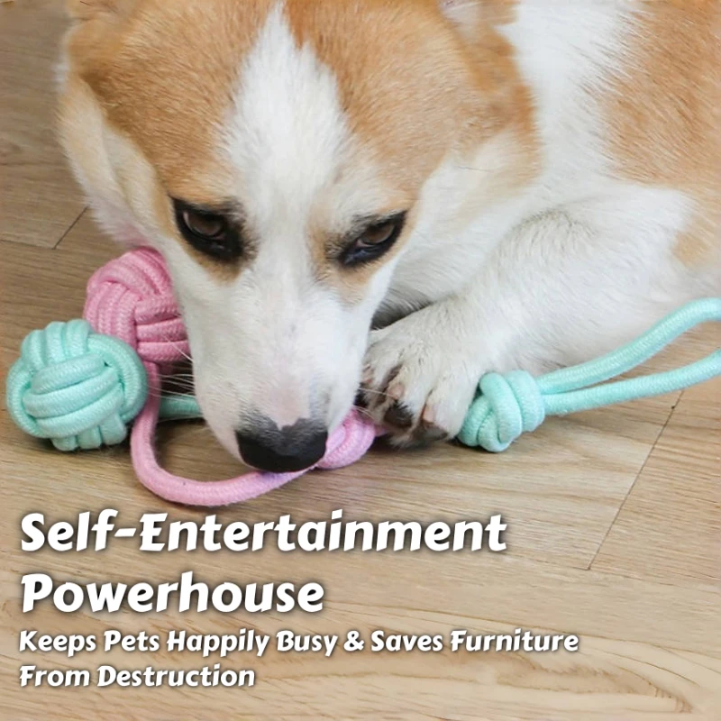 Juguete masticable para perros con cuerda de algodón: remolque interior/exterior y limpieza de dientes para perros medianos/grandes para interacción o juego propio - imagen 2