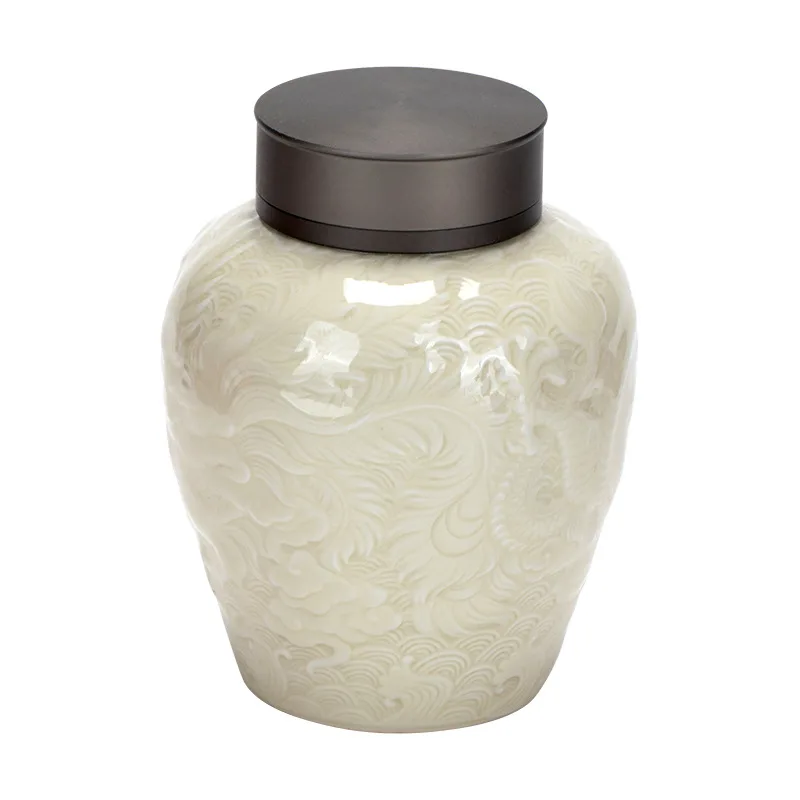 Urna para mascotas de cerámica tallada a mano, incinera el animal humano en memoria de su ser querido, exquisitas urnas para cenizas, accesorio de color azul - imagen 5