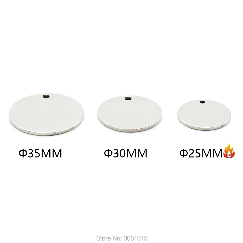 Venta al por mayor, 100 Uds., etiqueta redonda de acero inoxidable para perro, nombre de identificación de mascota, colgante de nombre personalizado grabable, etiqueta de identificación de perro, collar, joyería - imagen 3