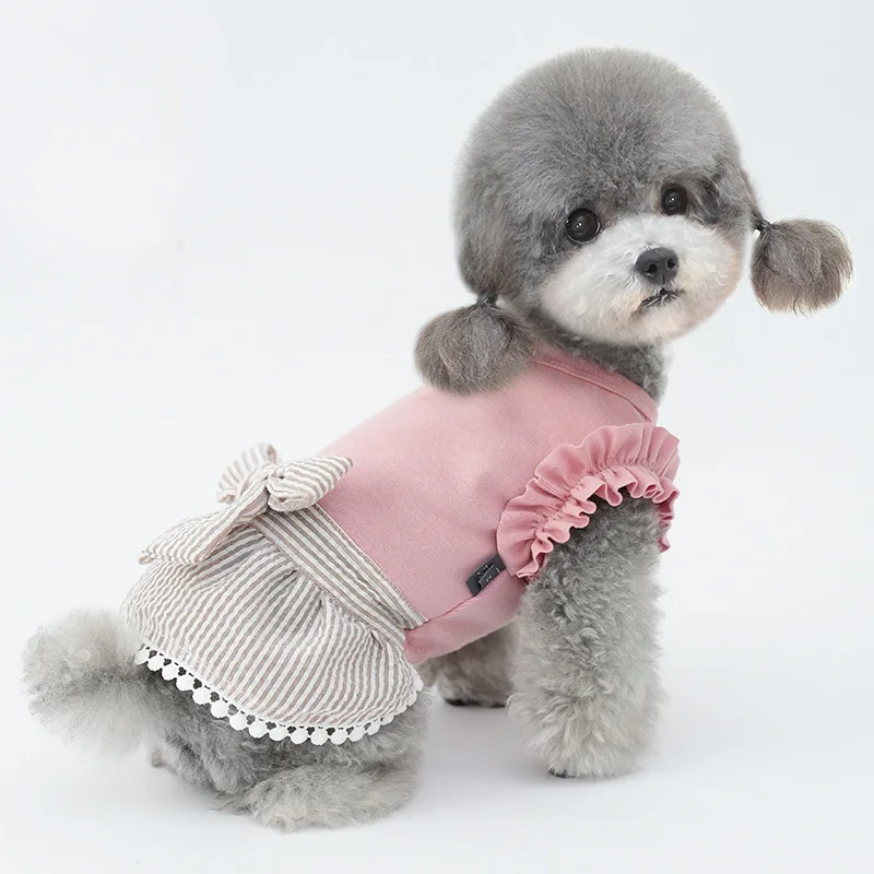 Falda de princesa para cachorros INS kawaii, ropa para perros pequeños, vestido de verano para perros, vestidos de manga voladora con lazo, disfraz para perros y niñas