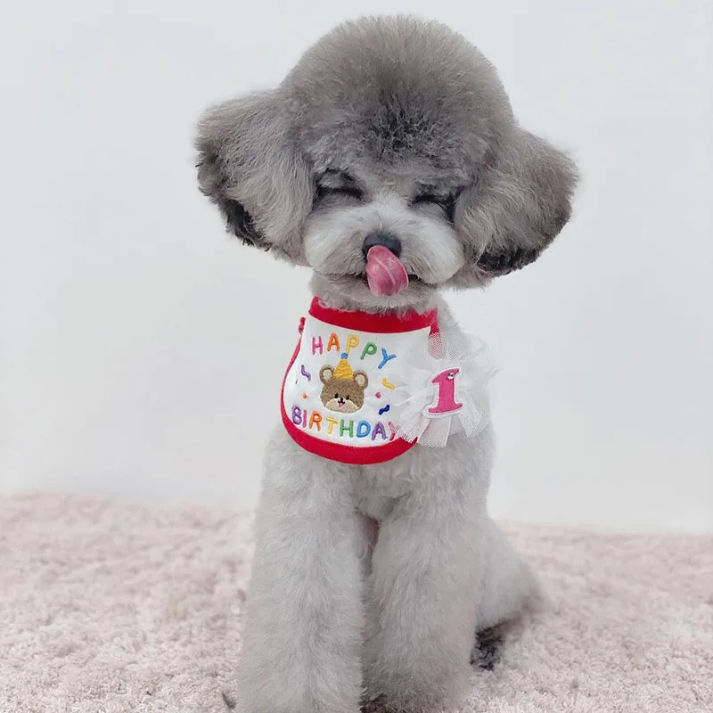 Babero con bordado de oso para perro, babero para mascota, toalla de Saliva, babero de peluche, Hiromi, accesorios para cachorros y gatos pequeños, suministros para perros - imagen 4