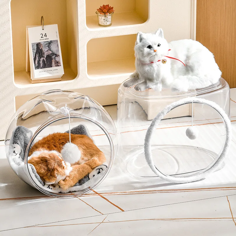Nido para gatos transpirable semicerrado, cápsula espacial de plástico para todas las estaciones, transportador de bolas para gatos, muebles transparentes para mascotas para Villa