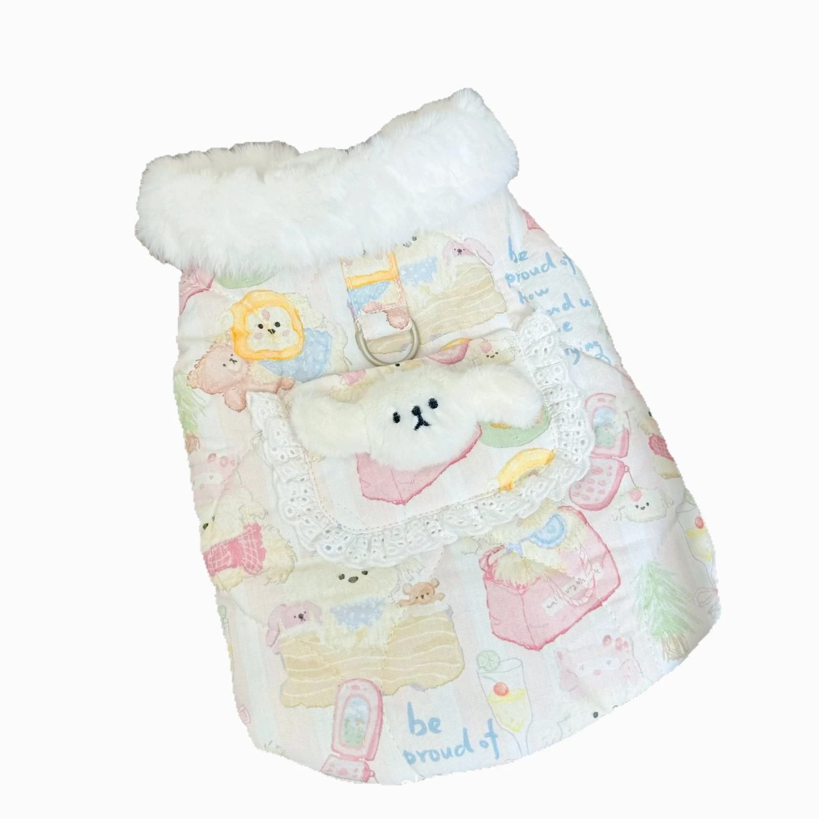 Abrigo con cuello de felpa con lazo para otoño/invierno para mascotas, chaleco de felpa, ropa para perros y gatos en idioma extranjero para perros pequeños, ropa para cachorros - imagen 5