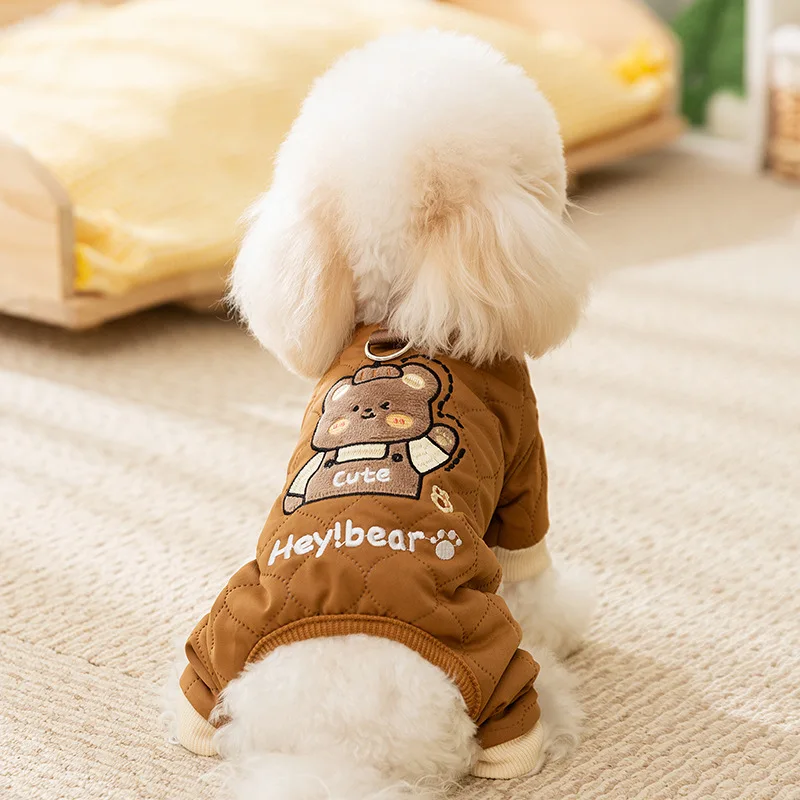 Pantalones de cuatro patas para perros de otoño e invierno, mono cálido y sencillo con dibujos de osos de cuatro patas, ropa para mascotas de peluche para perros pequeños y gatos - imagen 2