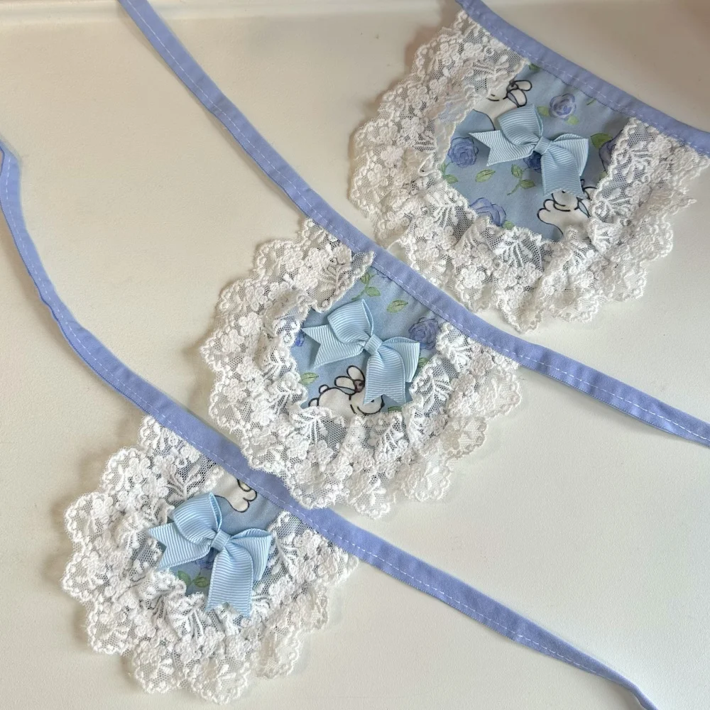 Babero de encaje blanco y azul con lazo de cuerda para gatitos, perros, toalla de Saliva azul de algodón suave para gatos sin pelo en verano y primavera - imagen 2
