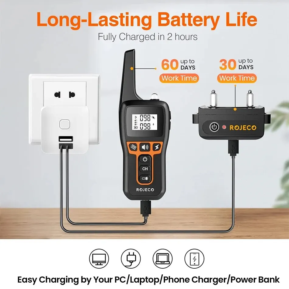 Robeco-Collar de entrenamiento eléctrico para perros, dispositivo de Control remoto para mascotas, recargable, Control de ladridos, parada de choque, 1000m - imagen 4