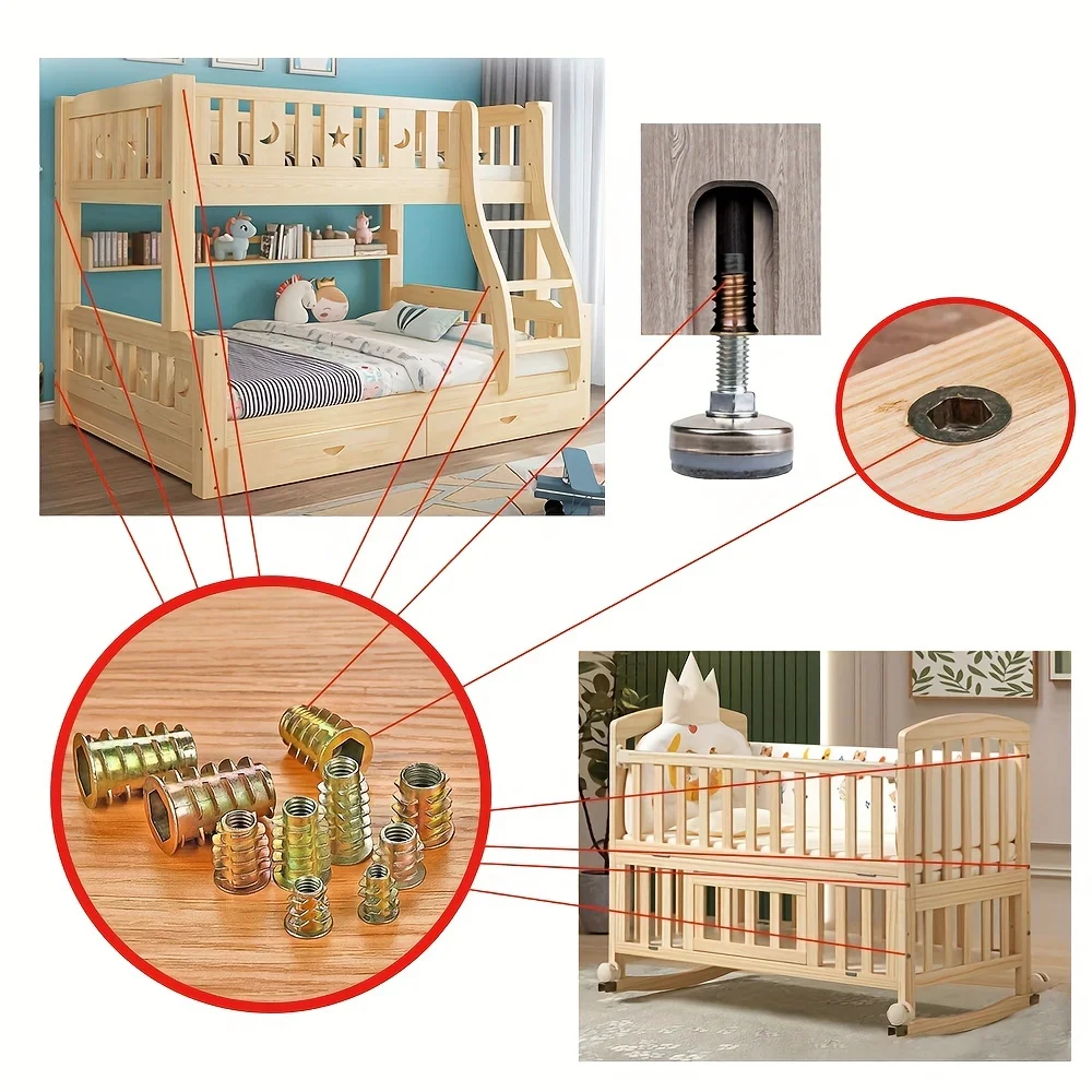 Insertos roscados 70/130, juegos de herramientas combinados de tuercas para muebles de madera, muebles de aleación de zinc, conectores de fijación de pernos. - imagen 3