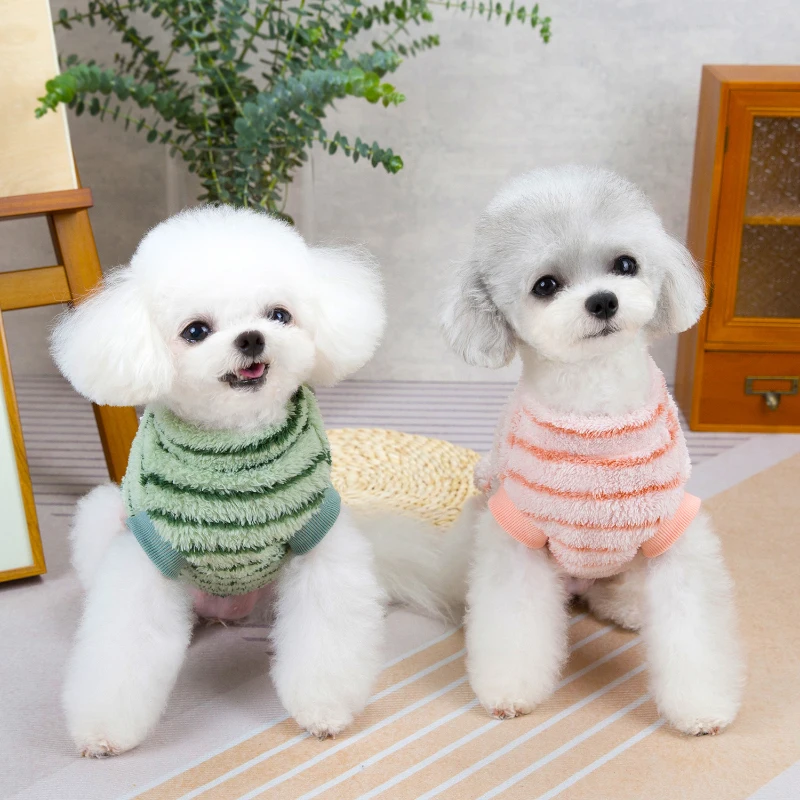 Ropa a rayas para perros, ropa cálida para mascotas, camisa de lana suave para cachorros, ropa para Chihuahua, traje para perros, abrigos, ropa para caniche Shih Tzu - imagen 3
