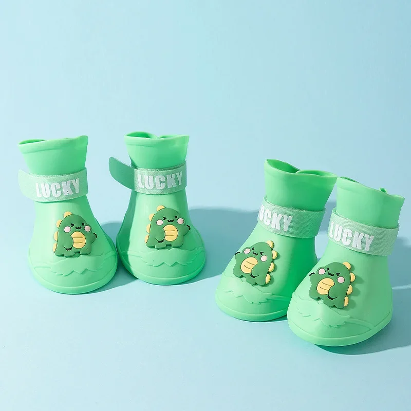 Zapatos de lluvia de silicona con dibujos animados para perros grandes, días lluviosos, antideslizantes, resistentes al desgaste, impermeables, para mascotas - imagen 5