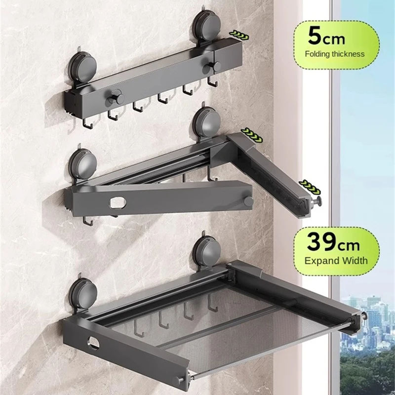 Estantes de secado para balcón, estante de secado de calcetines de acero inoxidable multifuncional plegable, ventana, estante retráctil para secado de ropa y zapatos - imagen 3