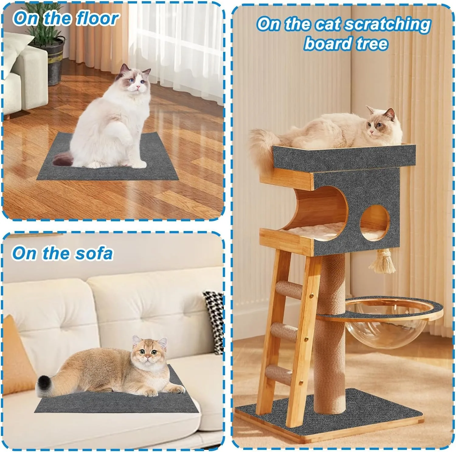 Estera antiarañazos para gatos, alfombrilla grande recortable para rascar gatos, alfombra autoadhesiva para estantes de árbol para gatos, escalones, sofá de pared - imagen 5