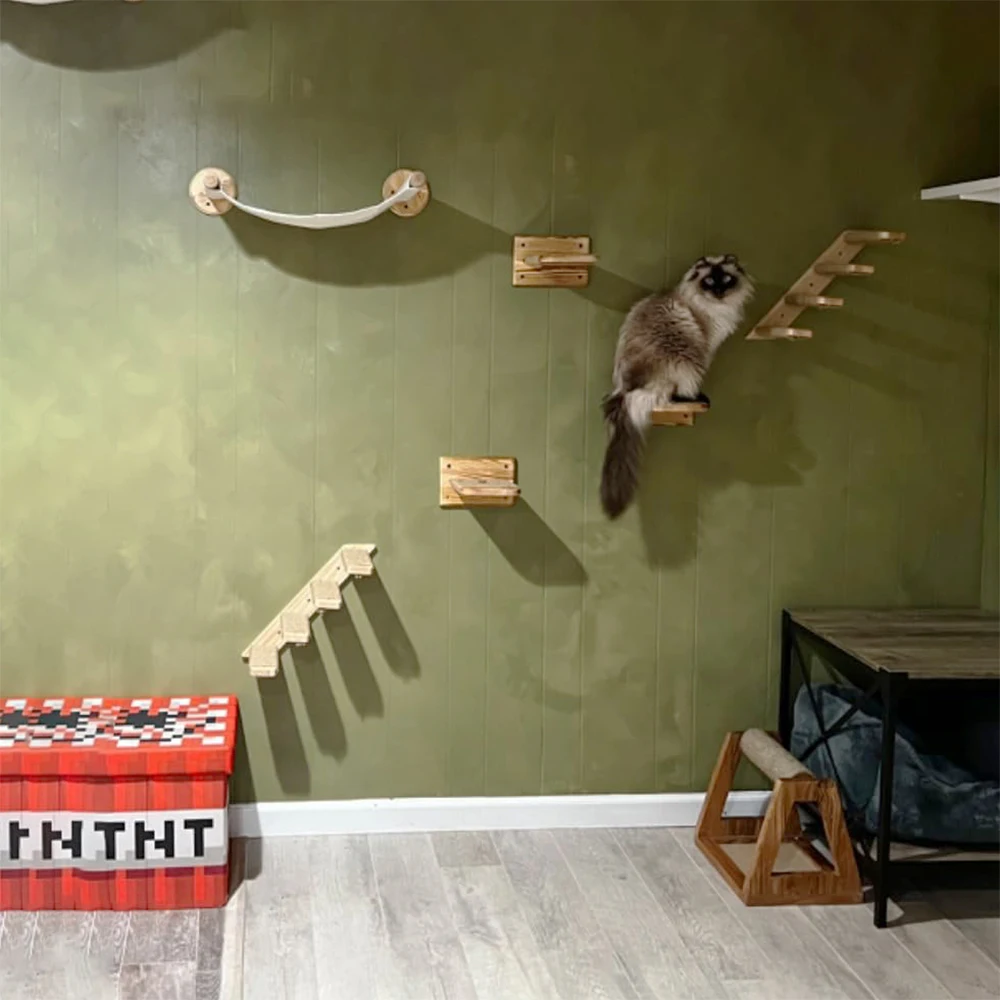 Hamaca para gatos de sisal montada en la pared, hamaca para gatos extraíble, accesorios para el hogar de madera maciza, adecuados para gatos para jugar y descansar - imagen 3