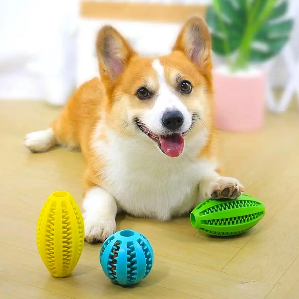 Juguetes para masticar para perros, Bola de aperitivos para limpieza de dientes, pelota de juguete para perros, goma Natural, suministros interactivos hinchables súper resistentes para mascotas - imagen 2