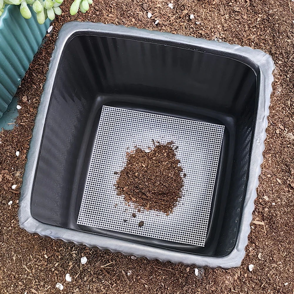 20 piezas herramienta para bonsái, hoja de malla con agujero, red inferior para maceta, Control de plagas, previene la pérdida de suelo, junta transpirable blanca - imagen 4