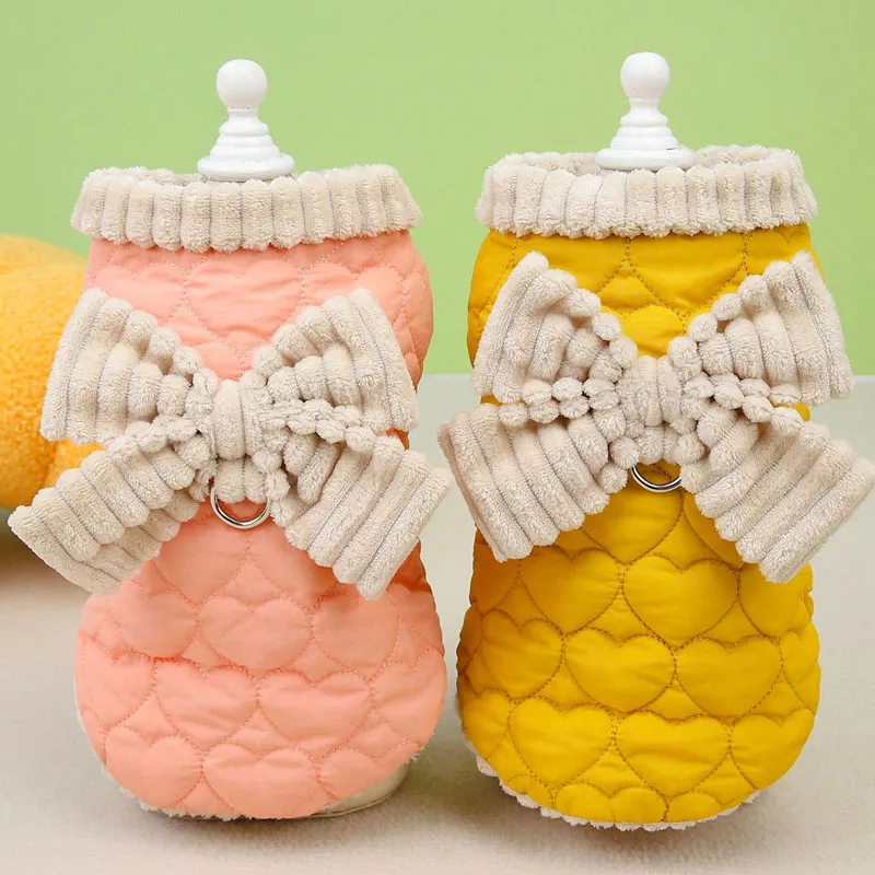 Warm Pet Dog Clothes Bow Dog Coat Winter Sleeveless Clothing For Small Medium Dogs Chihuahua Yorkie Puppy Vest Jacket Costume XS