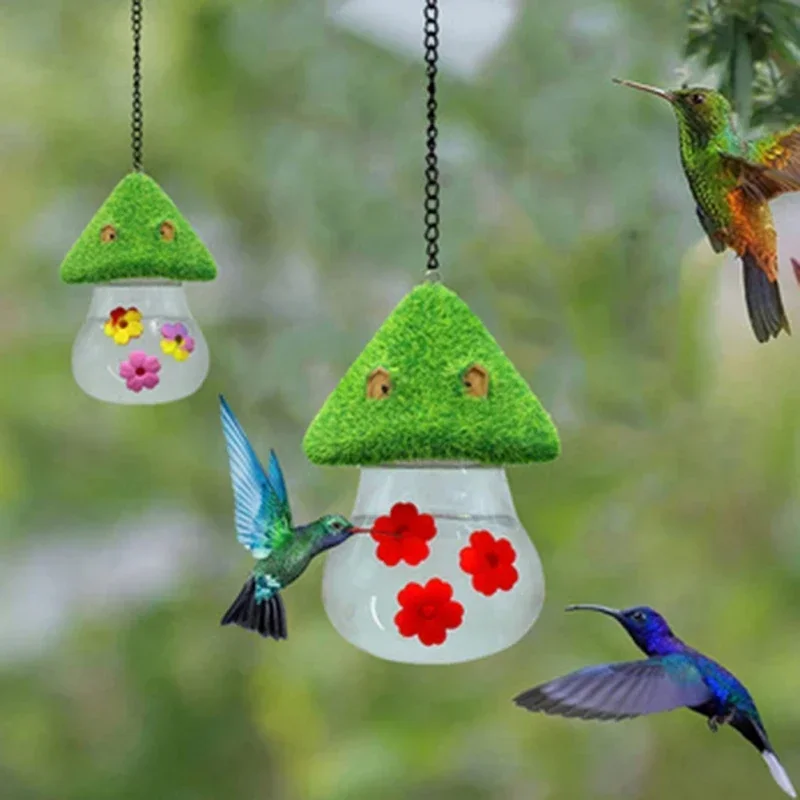 Comedero para colibríes para exteriores, comedero colgante con forma de seta para pájaros con puertos de alimentación de flores para decoración de jardín al aire libre y patio trasero - imagen 4