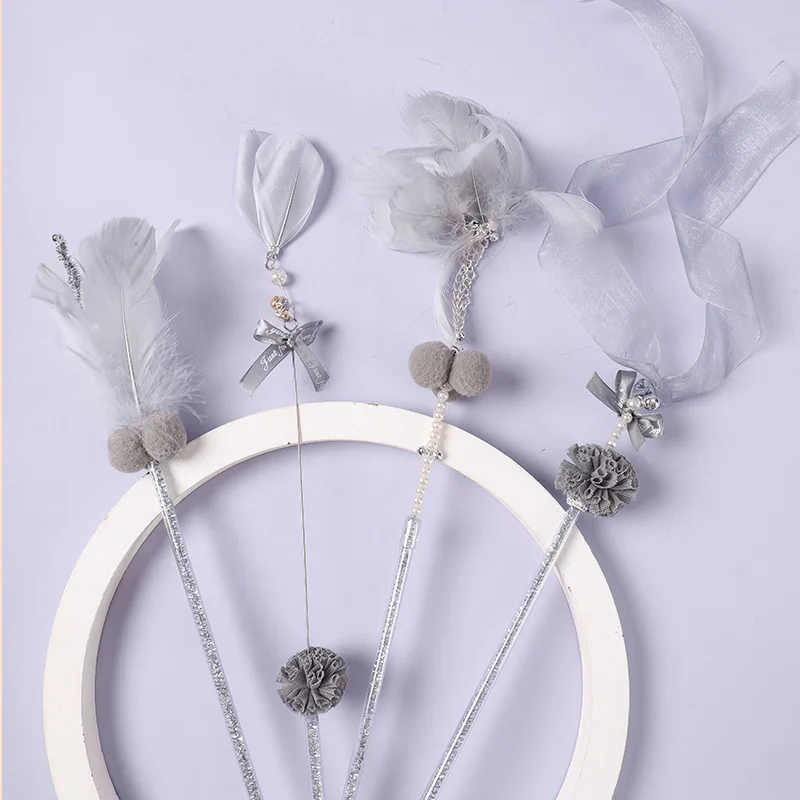 Juego de combinación de juguetes interactivos para gatos, Varita de juguete para mascotas, campana de plumas divertida, juego de cosquillas para gatitos, cinta, palo Teaser para gatos - imagen 2