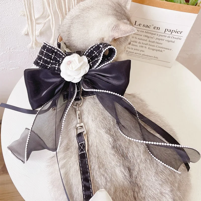 Correa para perro mascota, correa para el pecho con lazo de flores, correa ajustable para caminar al aire libre, arnés para gato, accesorios para mascotas, Collar para gatito, arnés para perro - imagen 3