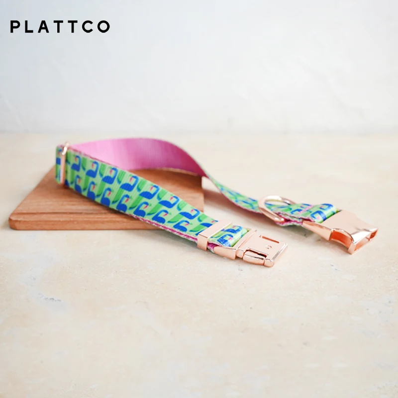 PLATTCO-collar de perro de diseño único, estampado de patrón de pavo real bailando con hebilla de oro rosa de alta calidad, 5 tamaños, PDC314RG - imagen 2