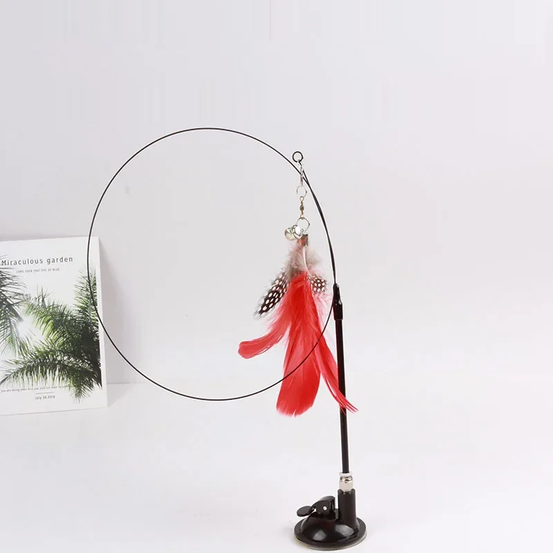 Juguetes para gatos con plumas, ventosas, alambre de acero, palo para gato, poste largo con campana, suministros para gatos, 1 ud. - imagen 2