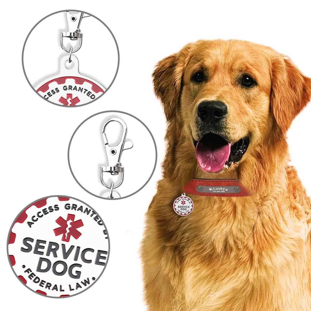 Etiqueta de servicio para perros, símbolo de alerta médica roja, Collar colgante de Metal para mascotas, etiquetas ESA para perros grandes y pequeños, accesorios de decoración - imagen 4