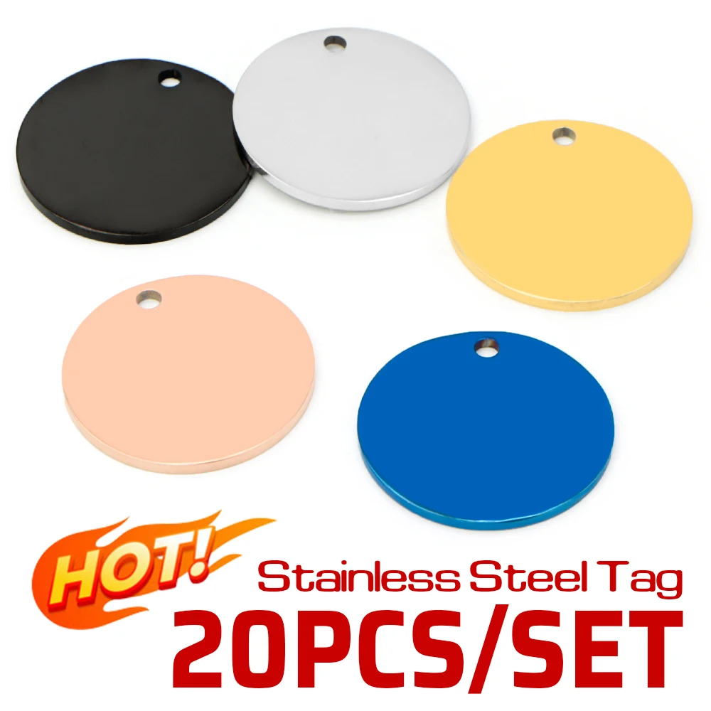 Colgante redondo de acero inoxidable para fabricación de joyas, collar con etiqueta personalizada para perro, accesorios para llaveros, venta al por mayor, 20 unidades por lote