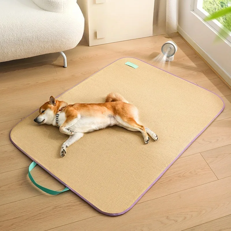 Esteras para dormir de verano para mascotas, almohadilla refrescante transpirable, suministros de disipación de calor para gatos, estera de cama suave tejida de mimbre para cachorros y gatitos - imagen 2