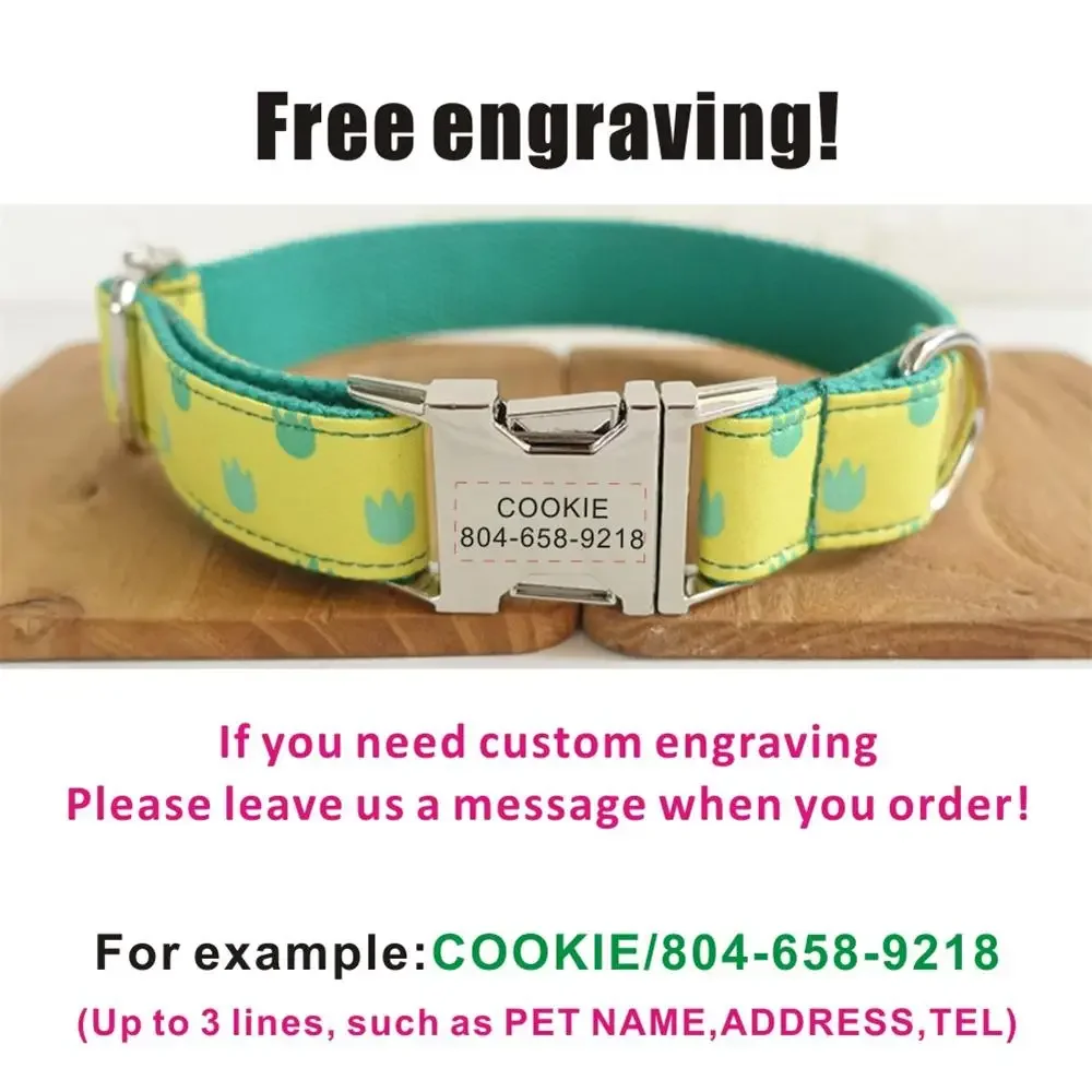 Collar personalizado para mascotas, placa de identificación, ajustable, pequeño, amarillo, pata de gato, correa de plomo - imagen 4