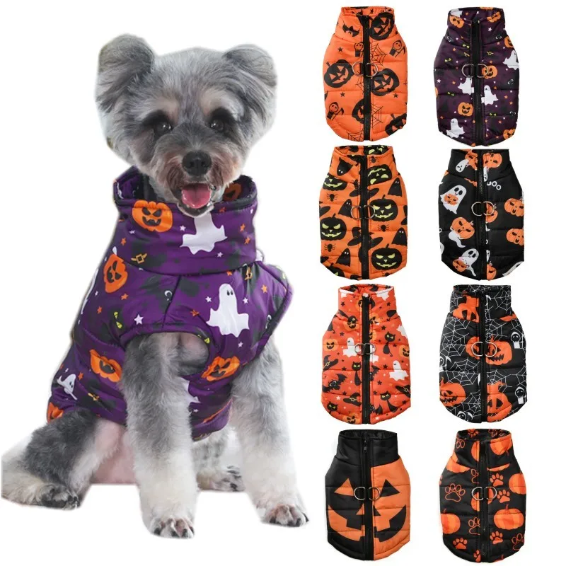 Chaquetas de invierno para perro con estampado de calabaza, disfraces de cachorros de Halloween, ropa gruesa y cálida para perros, abrigo impermeable para perro salchicha Chihuahua