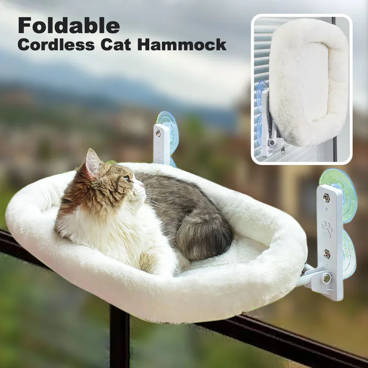OUZEY hamaca para gatos, cama colgante desmontable portátil para gatos, cómodo asiento para el sol para mascotas, marco de escalada suave y cálido para gatos