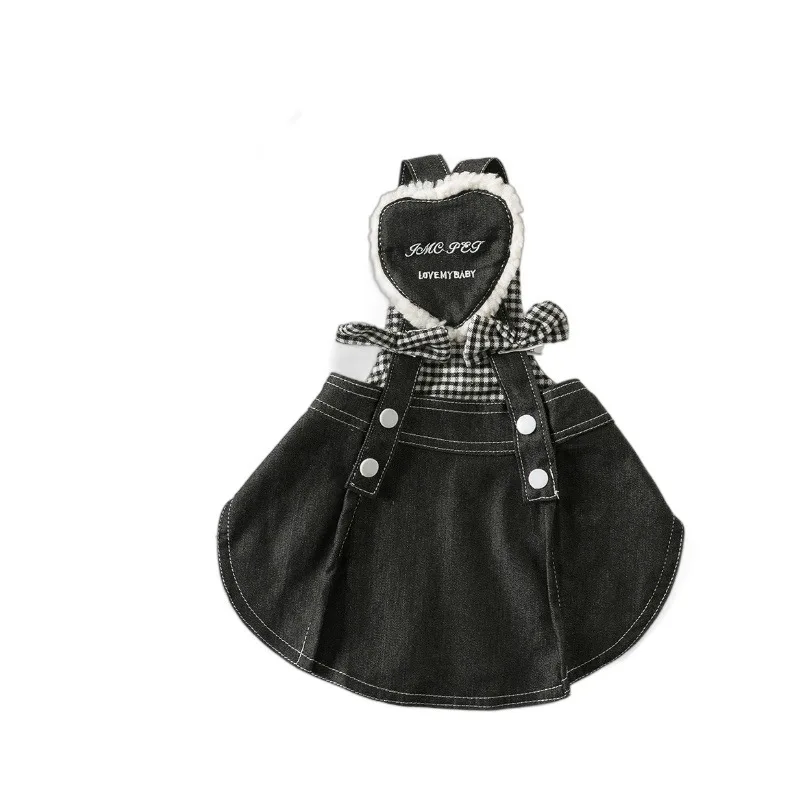 Falda vaquera de moda para perros y mascotas, falda Retro con tirantes en blanco y negro, vestidos para perros pequeños con oso desgastado, ropa para cachorros y gatos - imagen 5