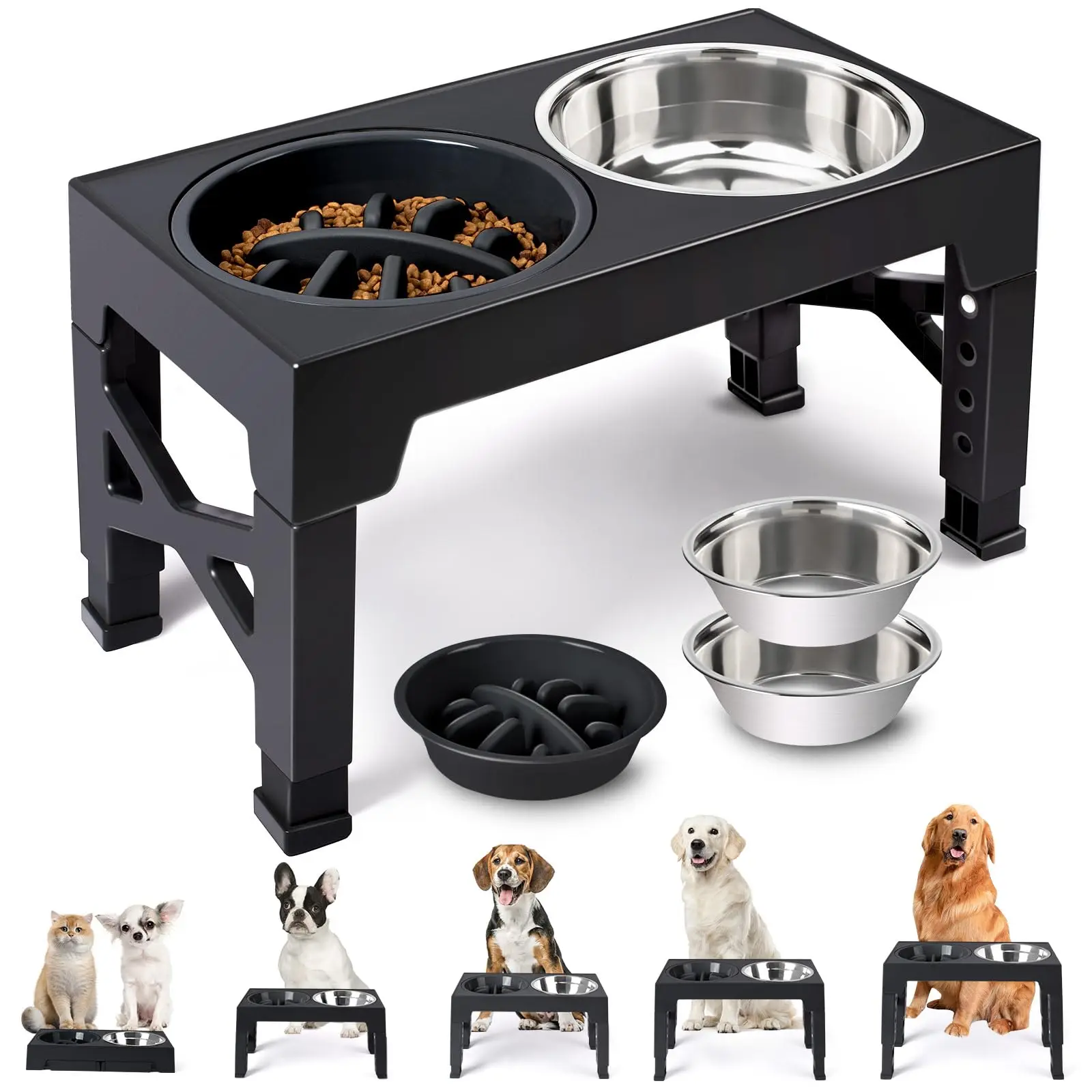 Comedero elevado para perros con doble cuenco de acero inoxidable - imagen 5