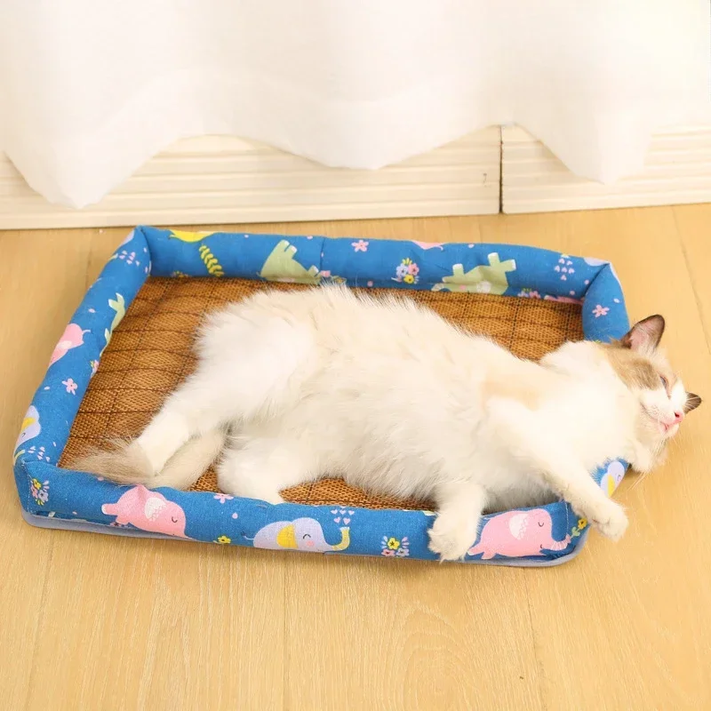 Almohadilla de hielo para mascotas, algodón y lino de verano, perros y gatos, estera Universal para mascotas con nido de gato refrescante de verano de alta temperatura