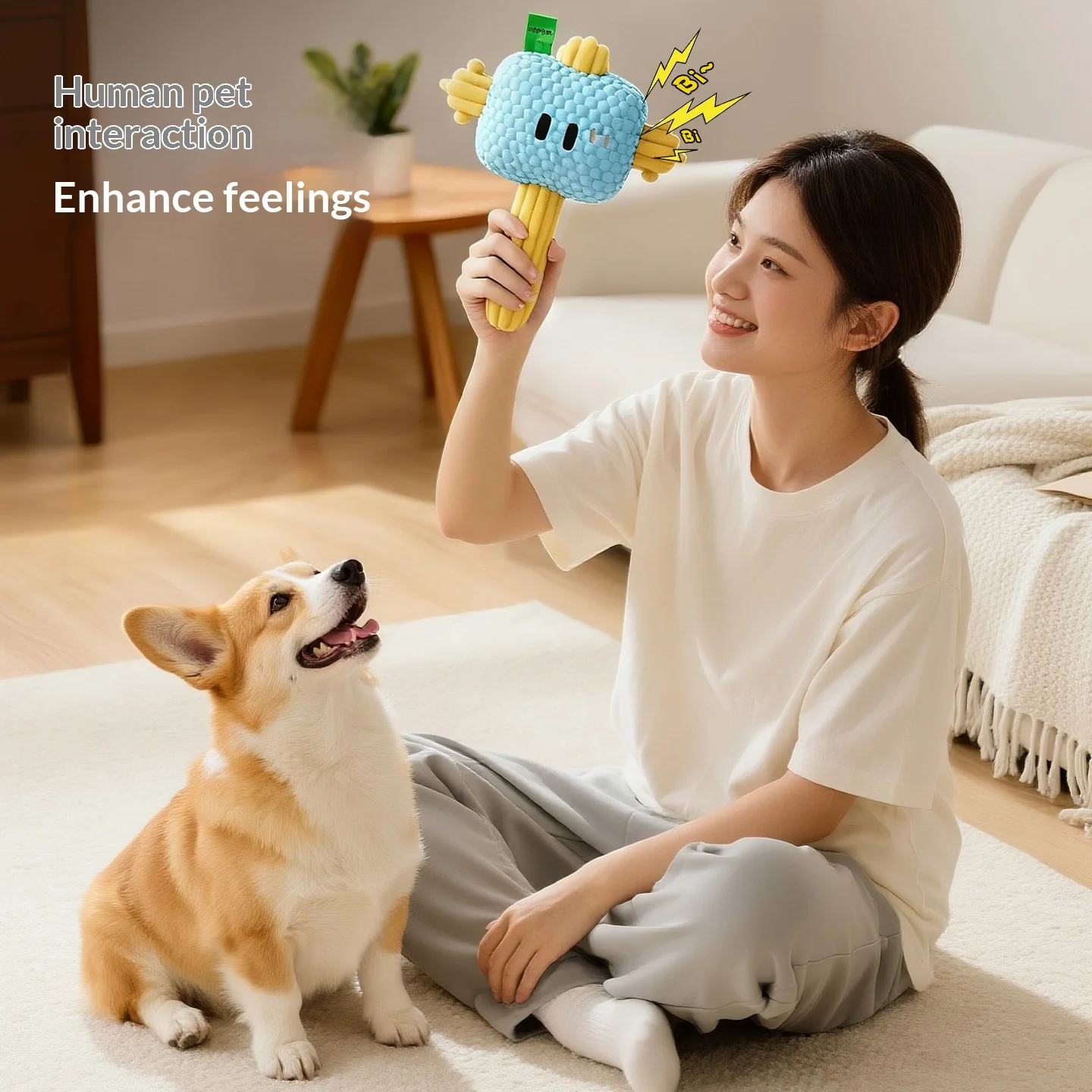 Juguete para perros con martillo de peluche chirriante, autojuego, alivio del aburrimiento, nudo de cuerda, a prueba de masticar, extractor de guerra para cachorros y mascotas