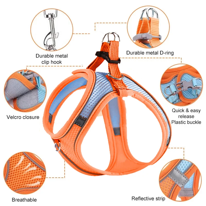 Arnés para perros y gatos con correa de plomo, conjunto de arnés para cachorros y gatitos, chaleco de malla, arneses reflectantes transpirables para perros y gatos, accesorios