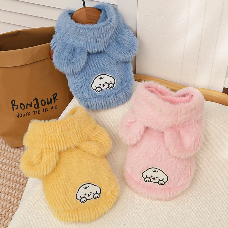 Ropa de invierno para perros pequeños, abrigo de lana con capucha para perros, chaqueta cálida para mascotas, jersey para gatos, disfraz para niñas de Bulldog Francés Chihuahua