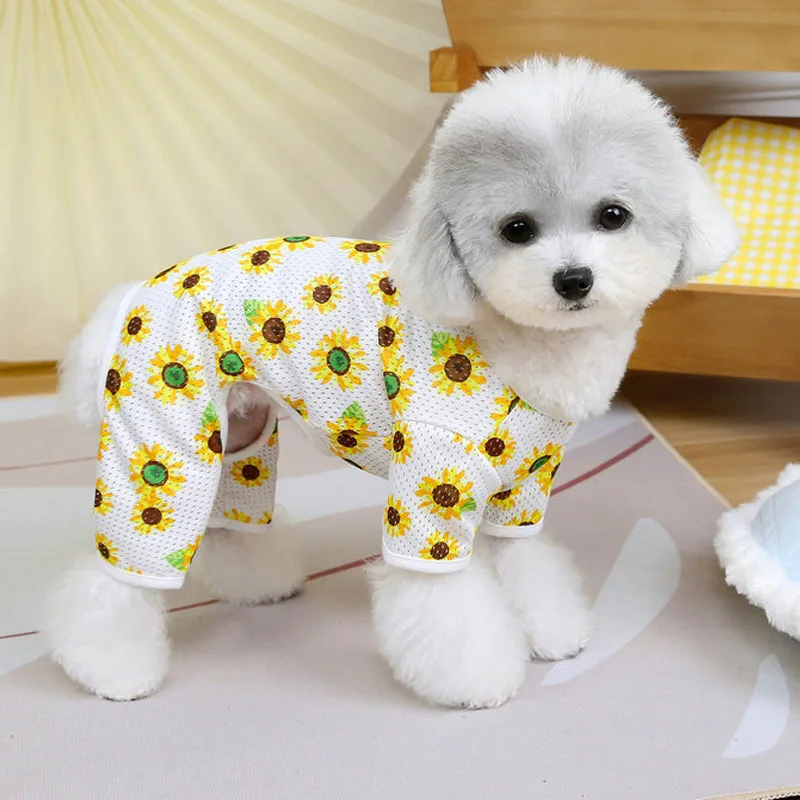 Ropa de malla para perros, mono Floral de verano para cachorros, pijamas para perros pequeños, Chihuahua, caniche, Yorks, niñas, mono para perros, chándal - imagen 5