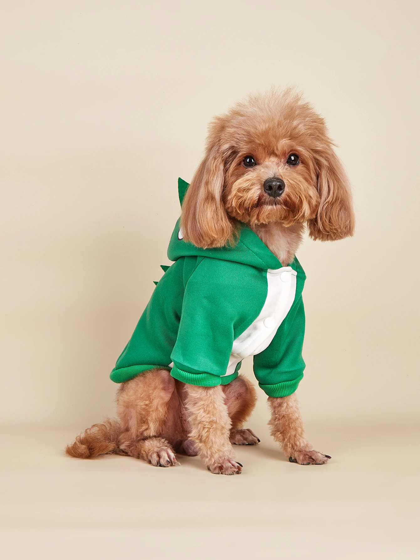 Ropa de disfraz de perro de dinosaurio de Halloween, sudadera con capucha de felpa verde para mascotas con detalles de dinosaurio 3D, traje festivo para mascotas para perros pequeños/medianos - imagen 3