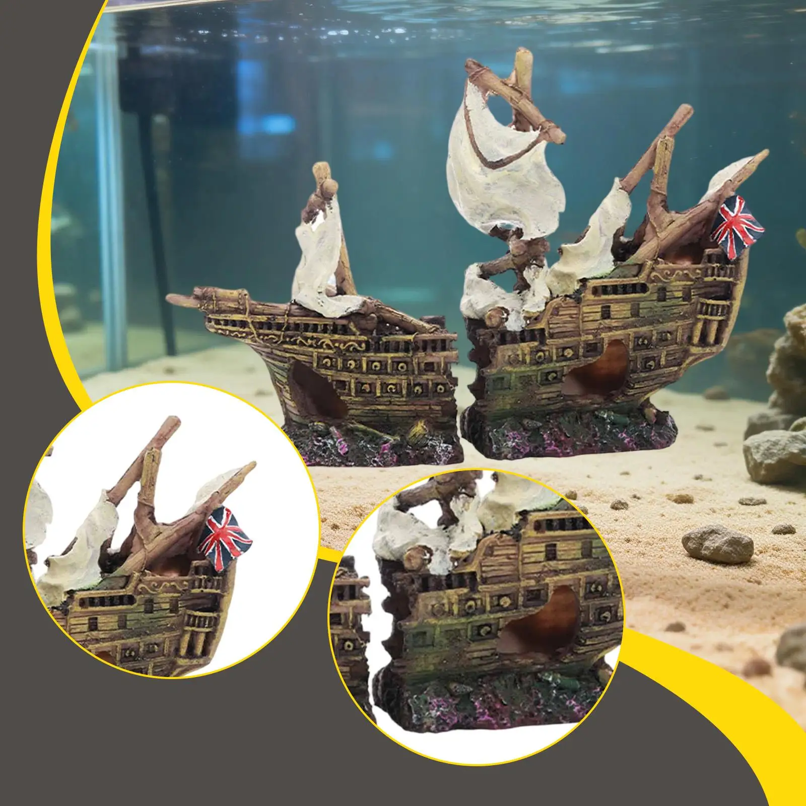 Decoración de resina naufragio acuario escondite agua dulce y salada - imagen 5