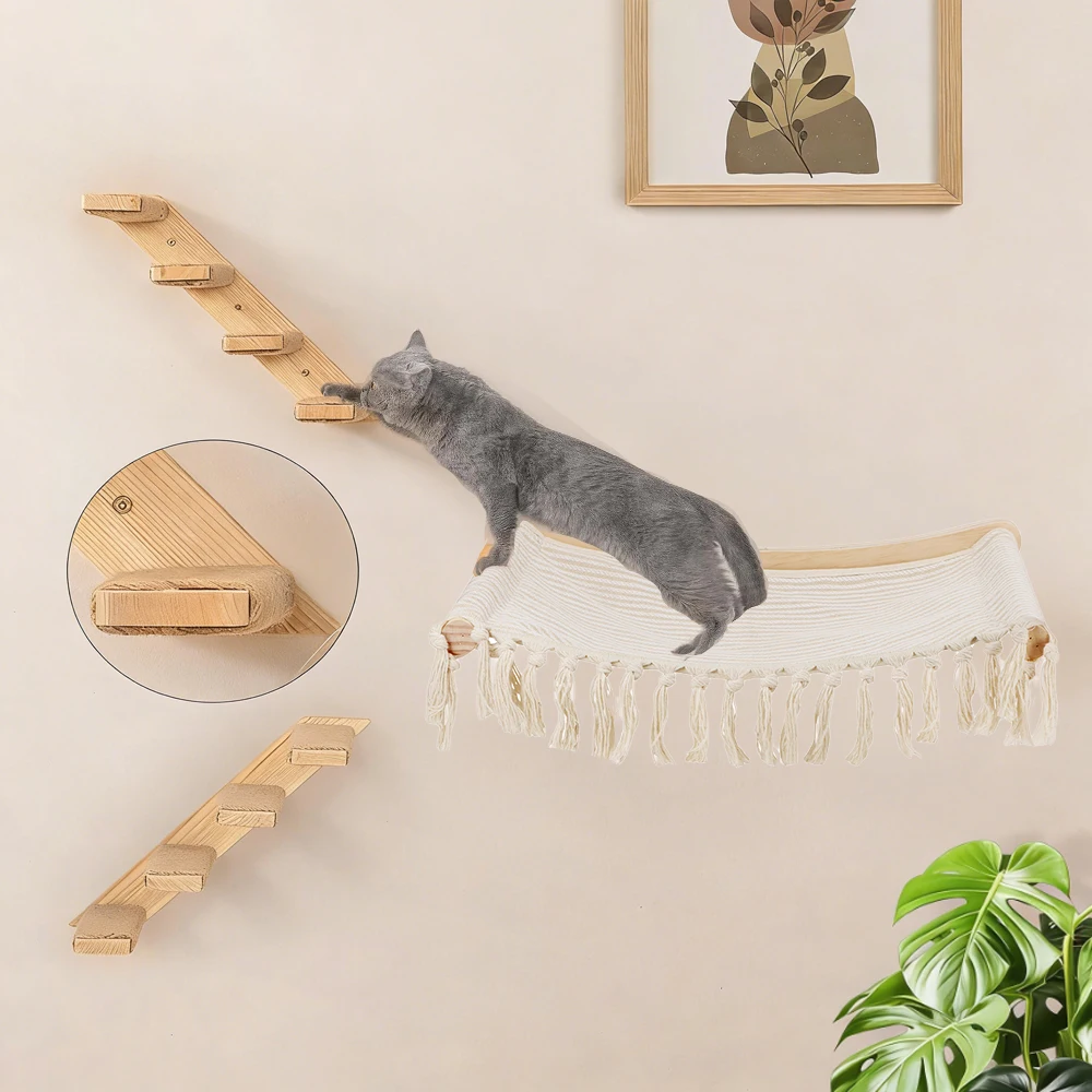 Estante de pared para gatos con escalera, hamaca y sisal - imagen 5