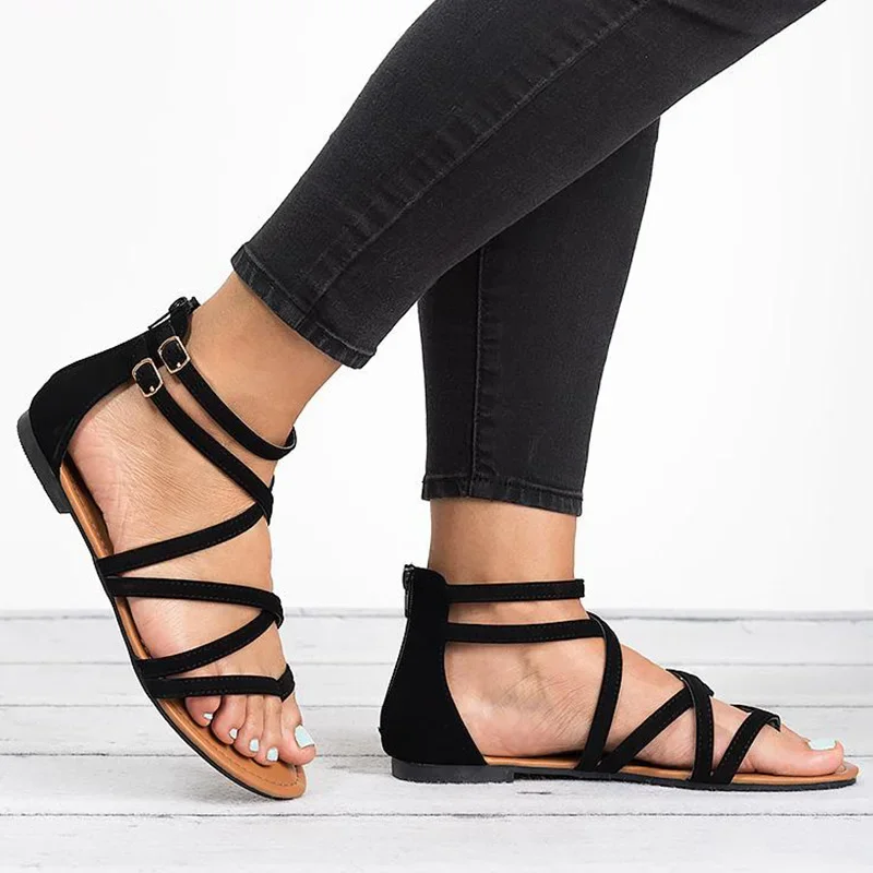Sandalias de gladiador de talla grande 43 para mujer, zapatos planos de playa, de verano, con cremallera, envío directo - imagen 2