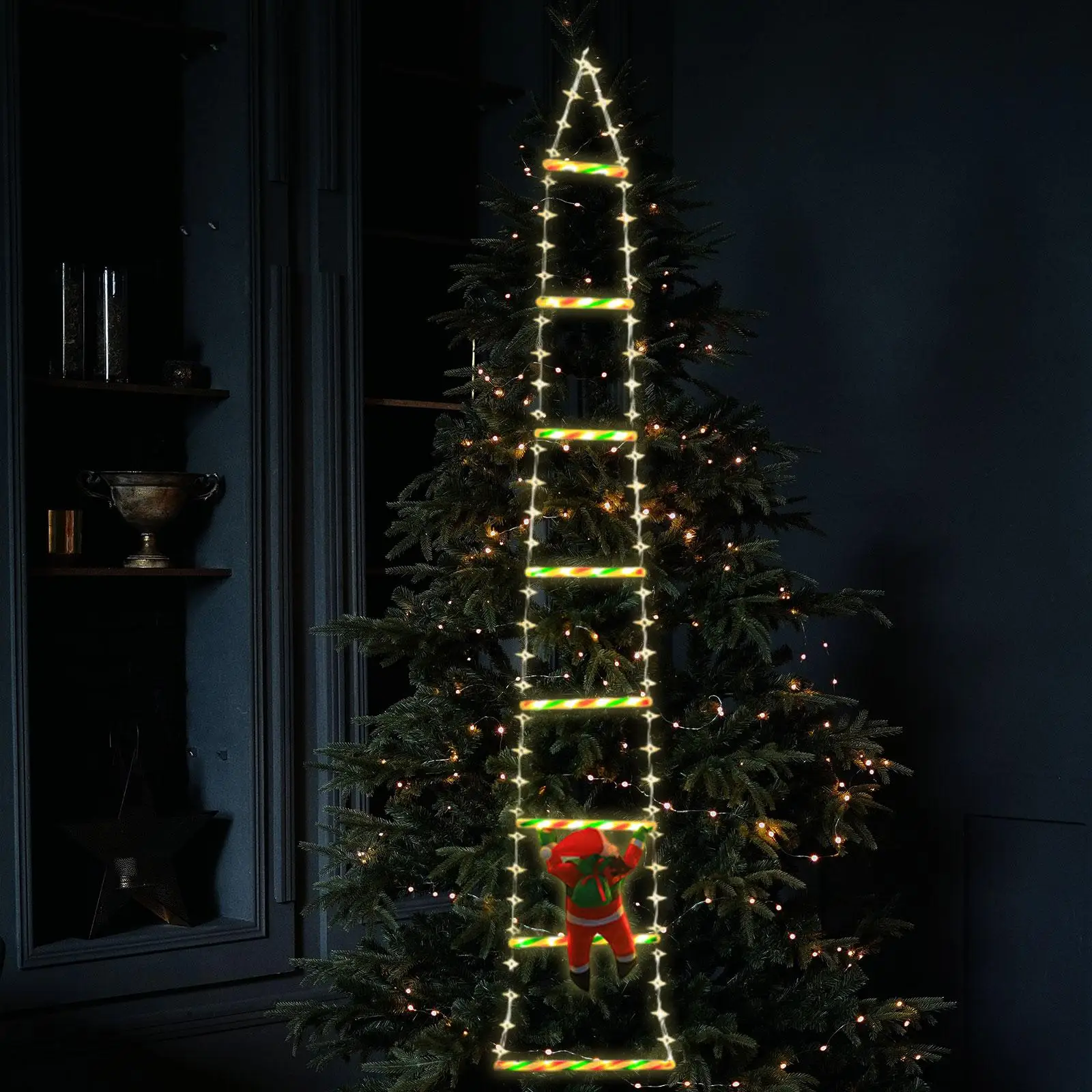 Climbing Santa Claus on Rope Ladder LED Christmas Ornament Christmas Tree Ornament for Festivals Party Living Room Home Window
