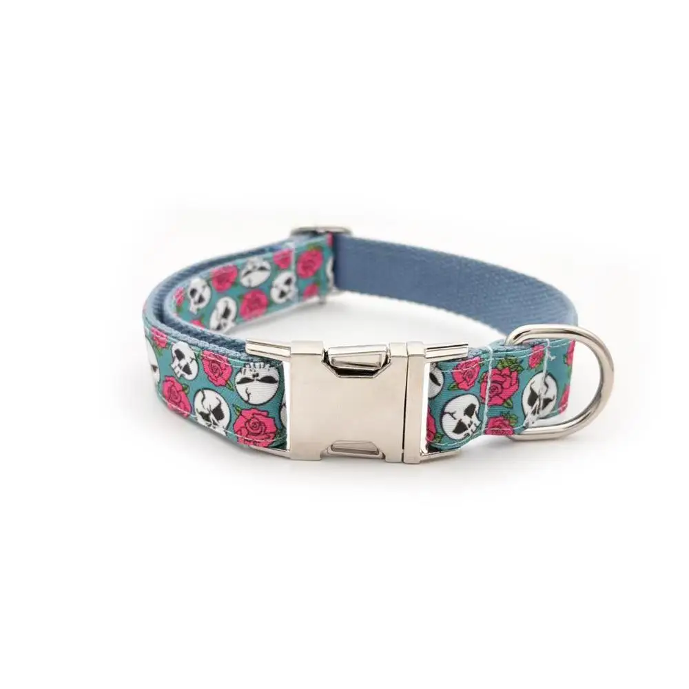 Collar para perro con nombre grabado – Diseño calavera y rosa - imagen 2