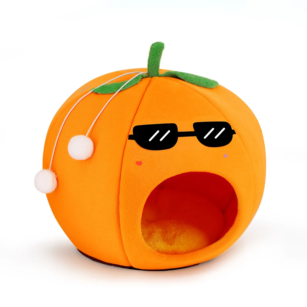 Casa para gatos, cama para mascotas, cojín con forma de naranja, estera nido, felpa suave para gatos, perros pequeños, juego para dormir - imagen 3