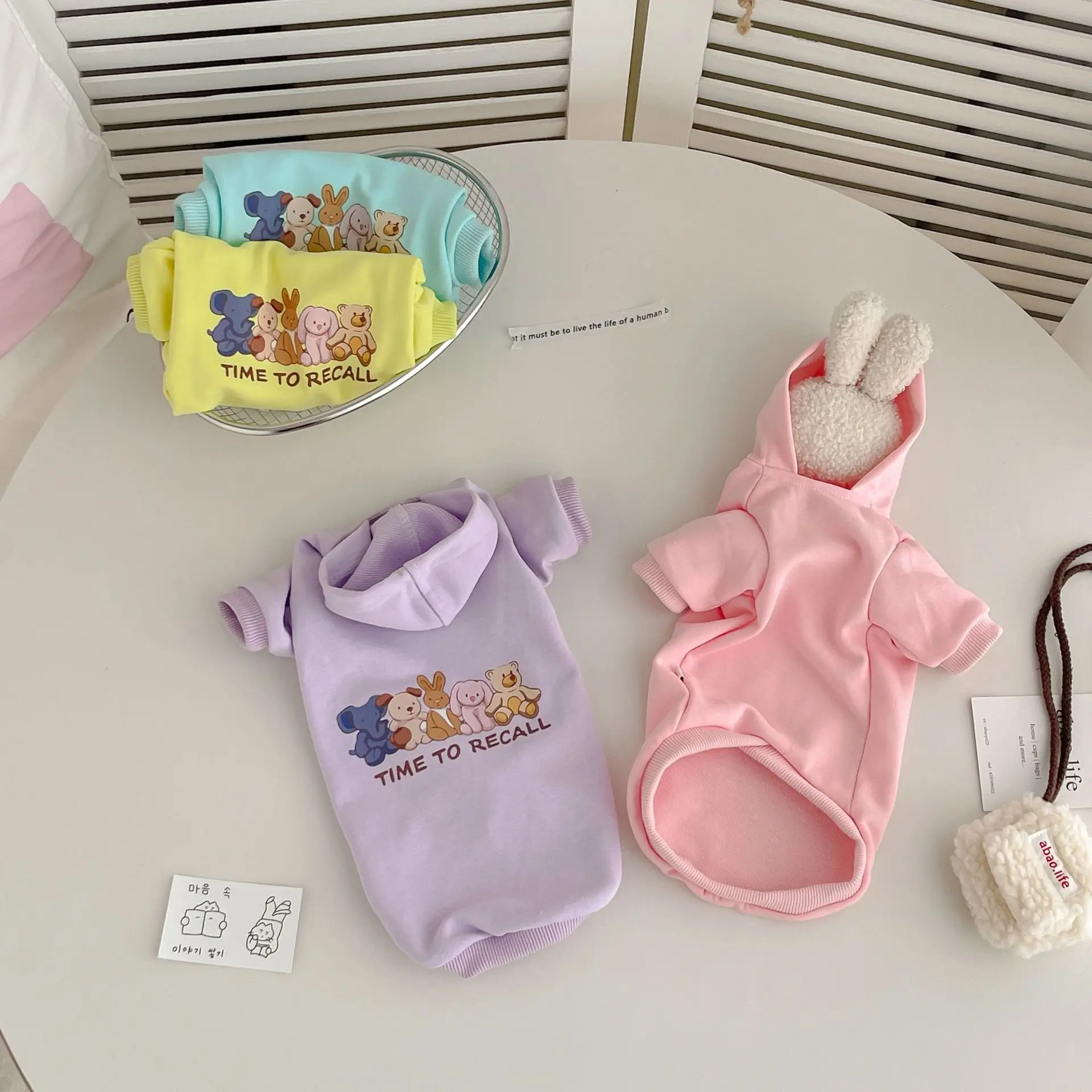 Sudadera con capucha para mascotas, camisa Base de color caramelo, sudadera de manga larga con estampado de dibujos animados, jersey para perros de otoño e invierno - imagen 3